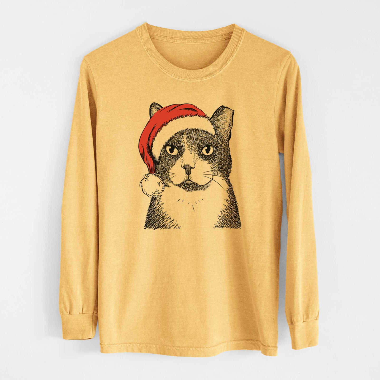 Santa Pinky the Tuxedo Cat - Heavyweight 100% Cotton Long Sleeve