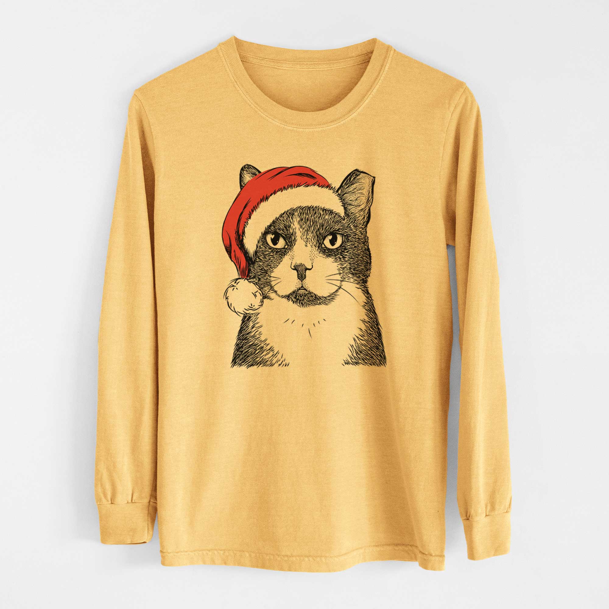 Santa Pinky the Tuxedo Cat - Heavyweight 100% Cotton Long Sleeve