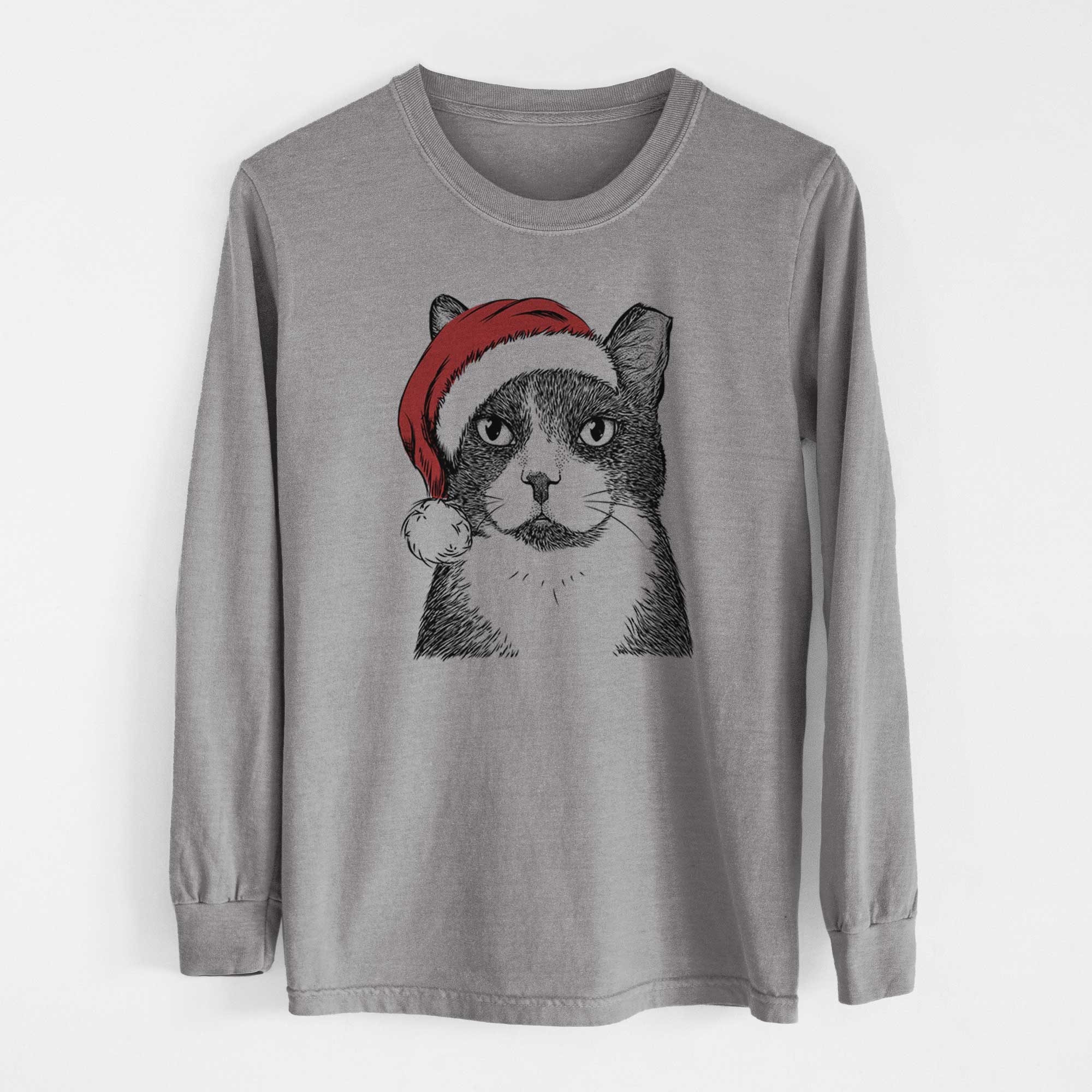 Santa Pinky the Tuxedo Cat - Heavyweight 100% Cotton Long Sleeve