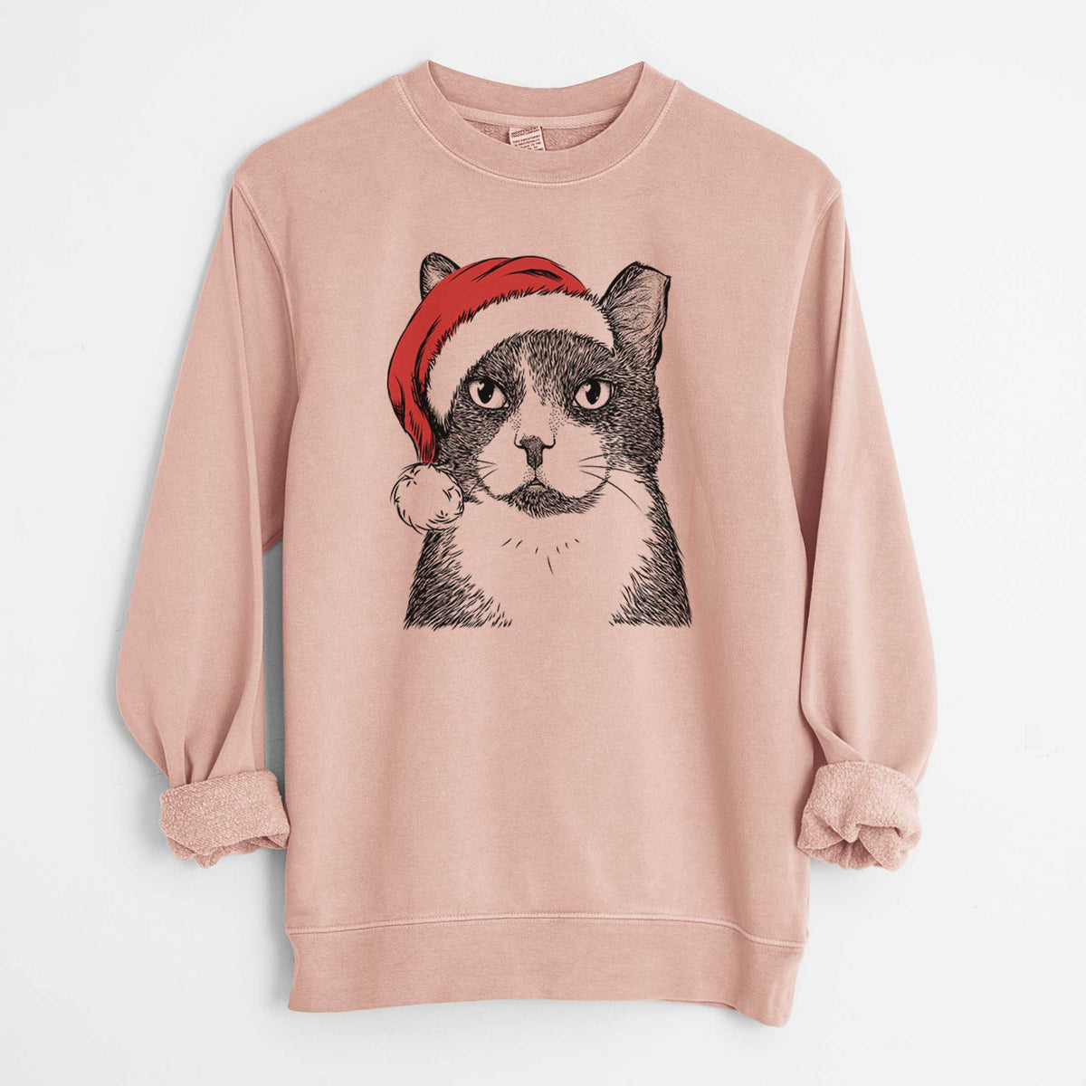 Santa Pinky the Tuxedo Cat - Unisex Pigment Dyed Crew Sweatshirt