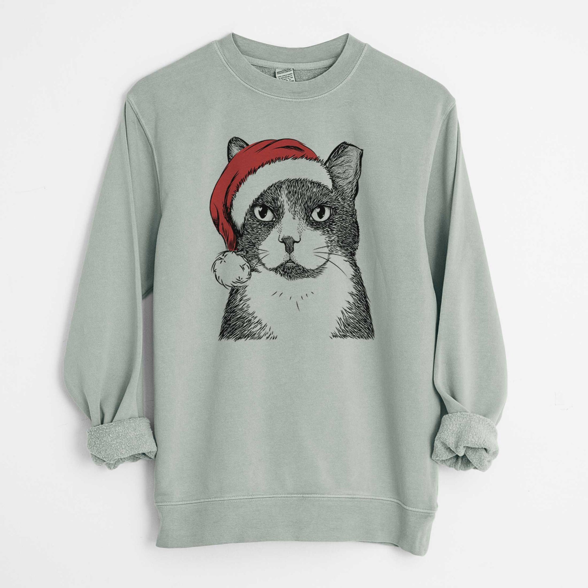 Santa Pinky the Tuxedo Cat - Unisex Pigment Dyed Crew Sweatshirt