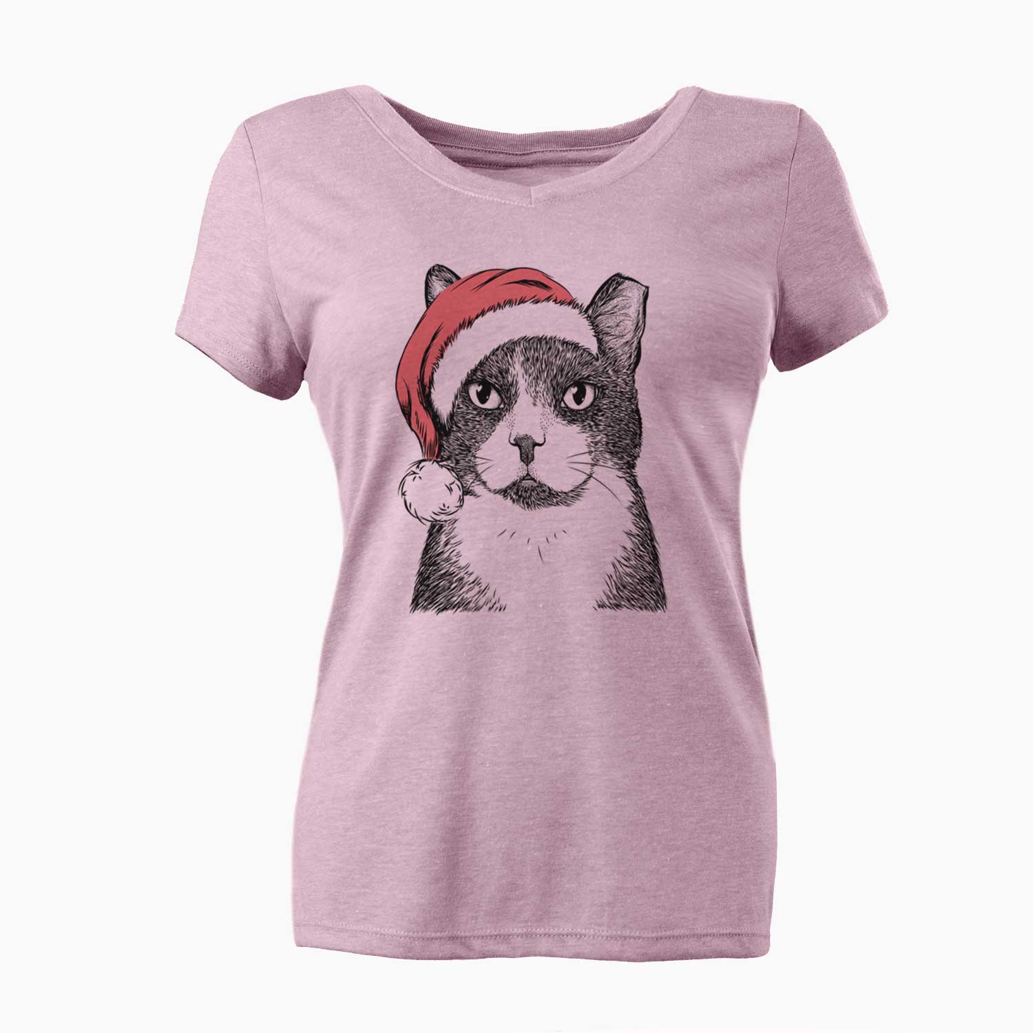 Santa Pinky the Tuxedo Cat - Women's V-neck Shirt