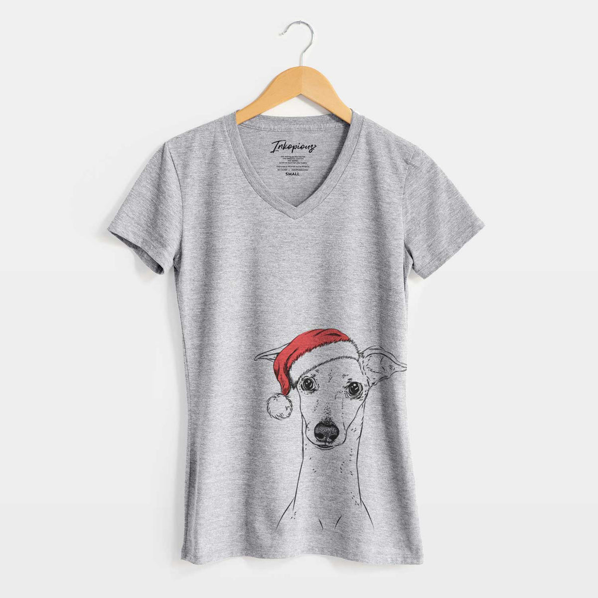 Santa Pip the Italian Greyhound - Women's V-neck Shirt