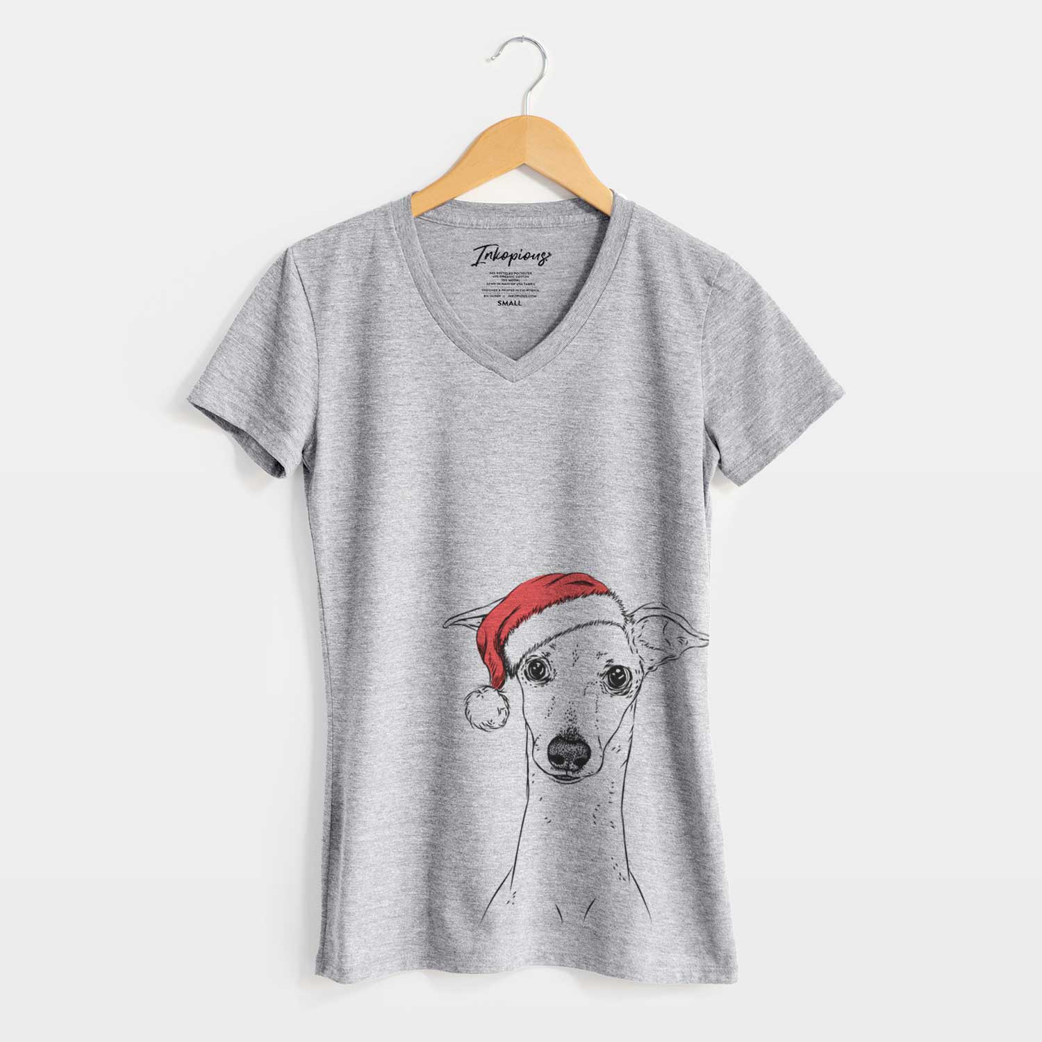 Santa Pip the Italian Greyhound - Women's V-neck Shirt