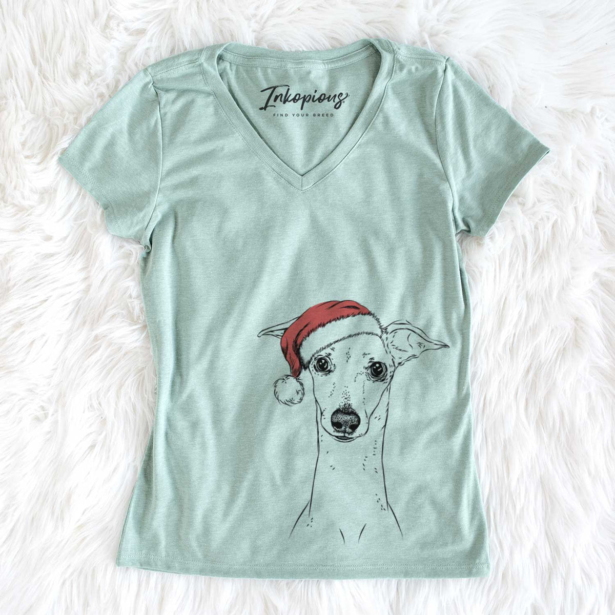 Santa Pip the Italian Greyhound - Women&#39;s V-neck Shirt