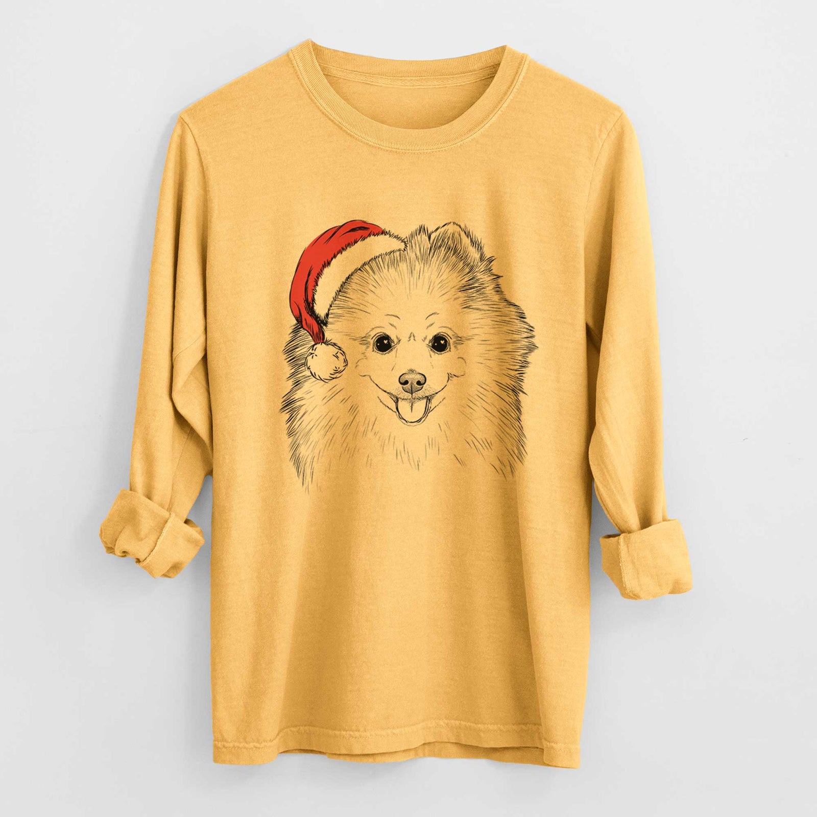 Santa Piper Jo the Pomeranian - Heavyweight 100% Cotton Long Sleeve