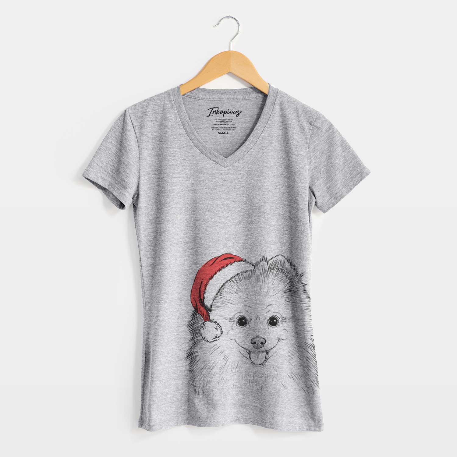 Santa Piper Jo the Pomeranian - Women's V-neck Shirt