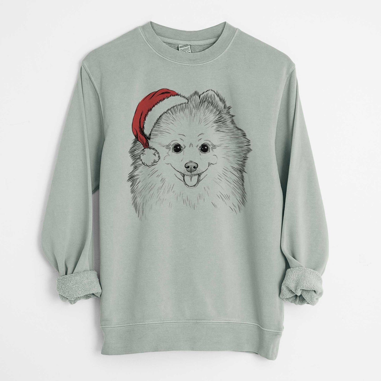 Santa Piper Jo the Pomeranian - Unisex Pigment Dyed Crew Sweatshirt