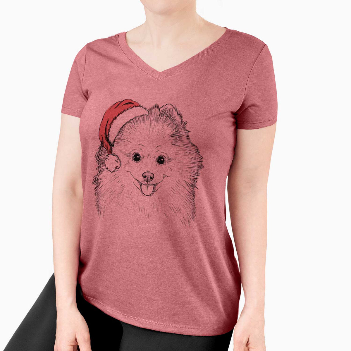 Santa Piper Jo the Pomeranian - Women's V-neck Shirt