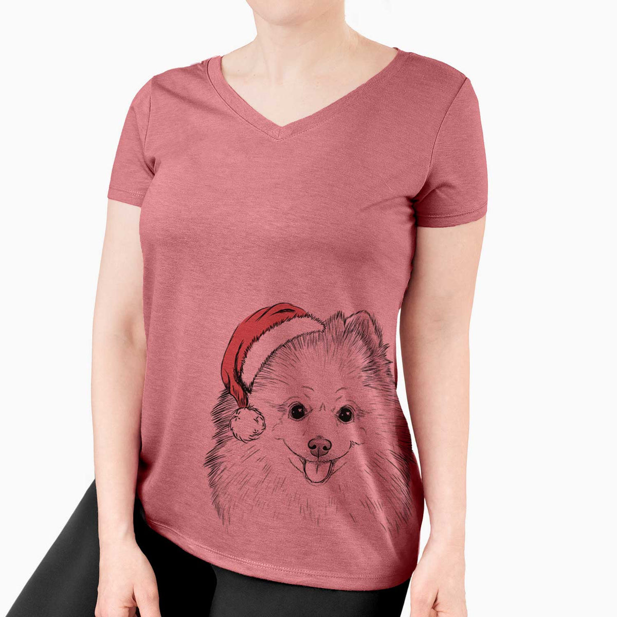 Santa Piper Jo the Pomeranian - Women's V-neck Shirt
