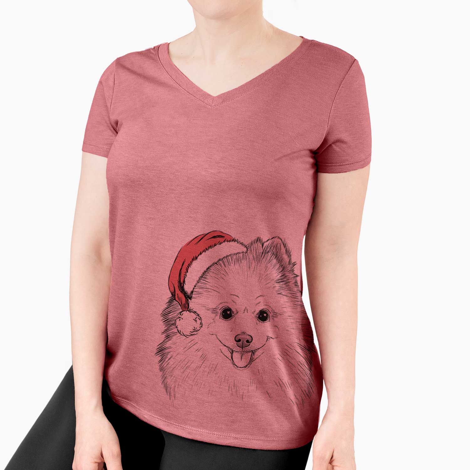 Santa Piper Jo the Pomeranian - Women's V-neck Shirt