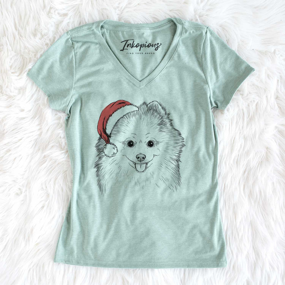 Santa Piper Jo the Pomeranian - Women's V-neck Shirt