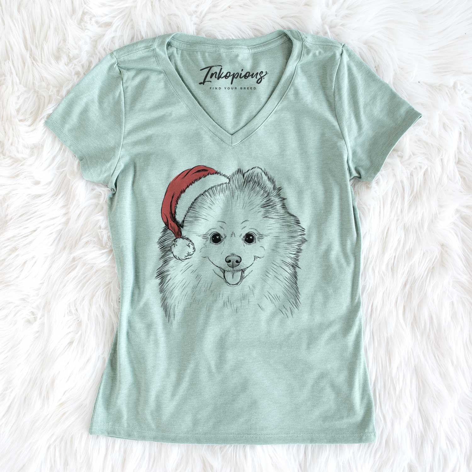 Santa Piper Jo the Pomeranian - Women's V-neck Shirt