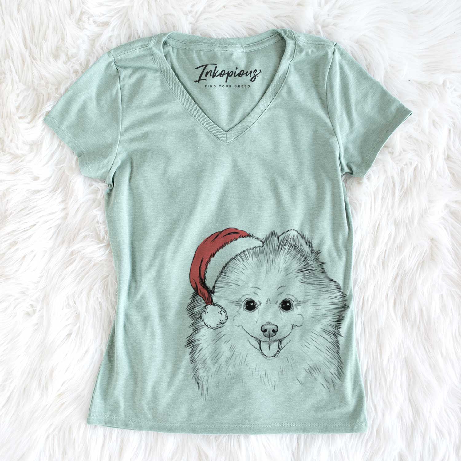 Santa Piper Jo the Pomeranian - Women's V-neck Shirt