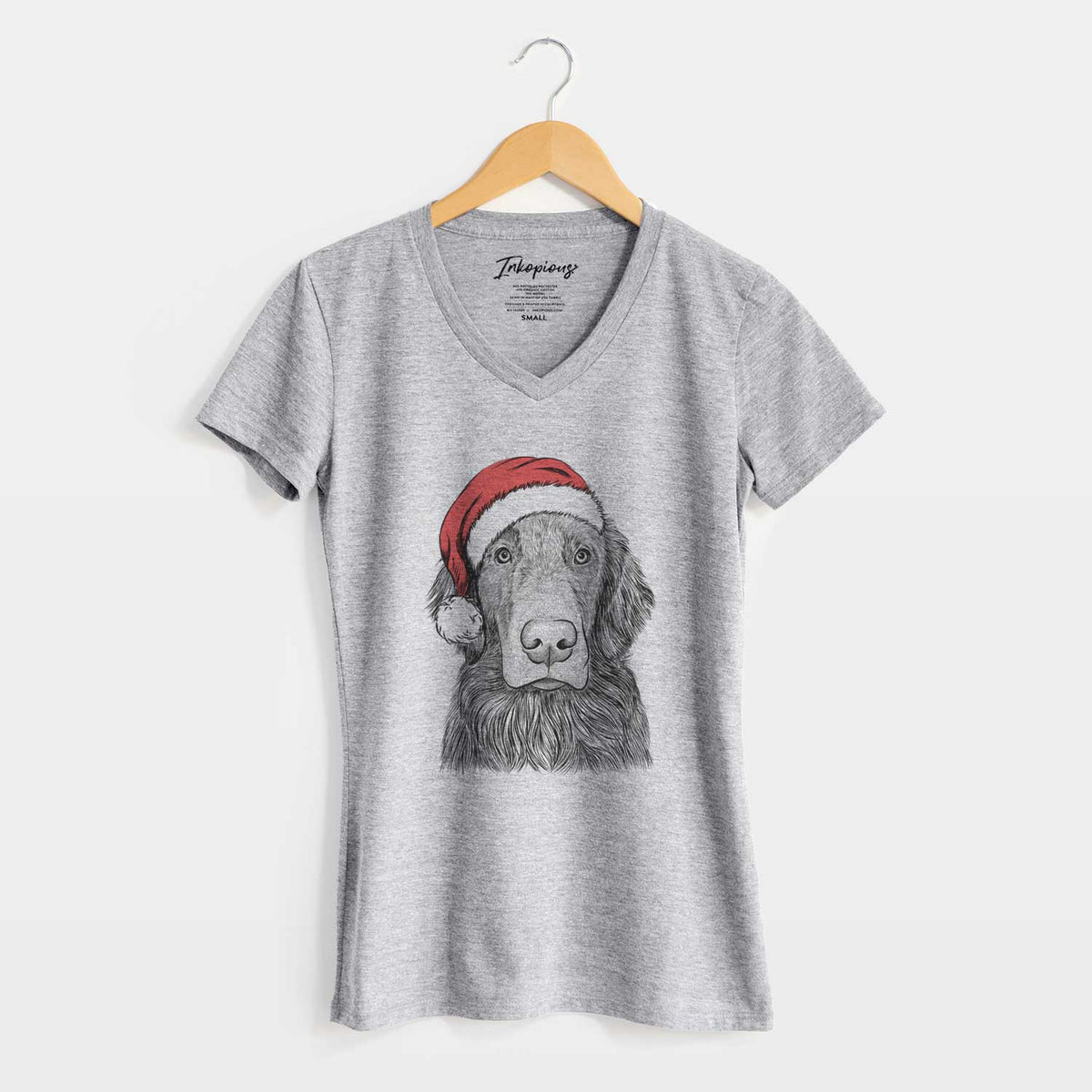 Santa Pippin the Flat Coated Retriever - Women's V-neck Shirt