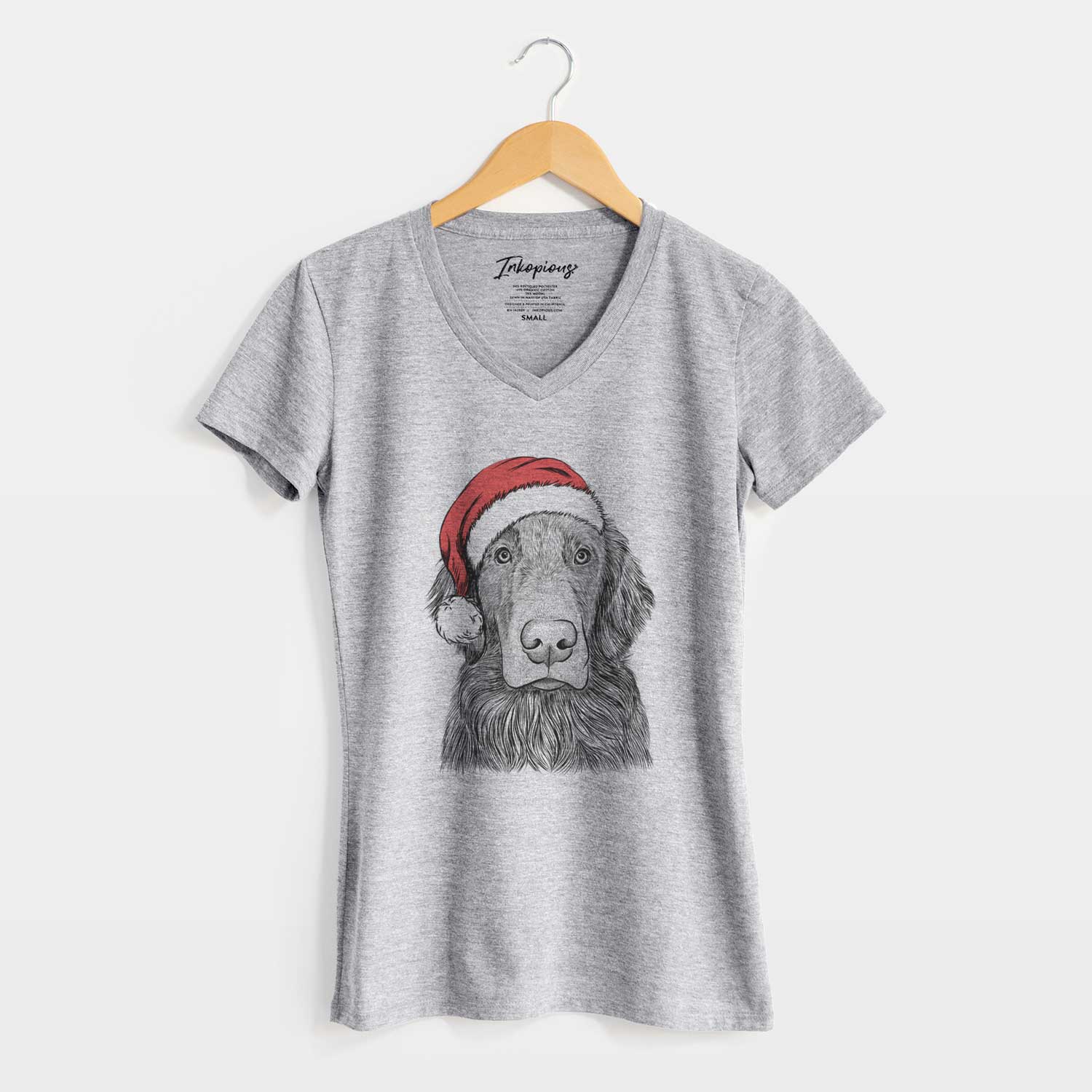 Santa Pippin the Flat Coated Retriever - Women's V-neck Shirt