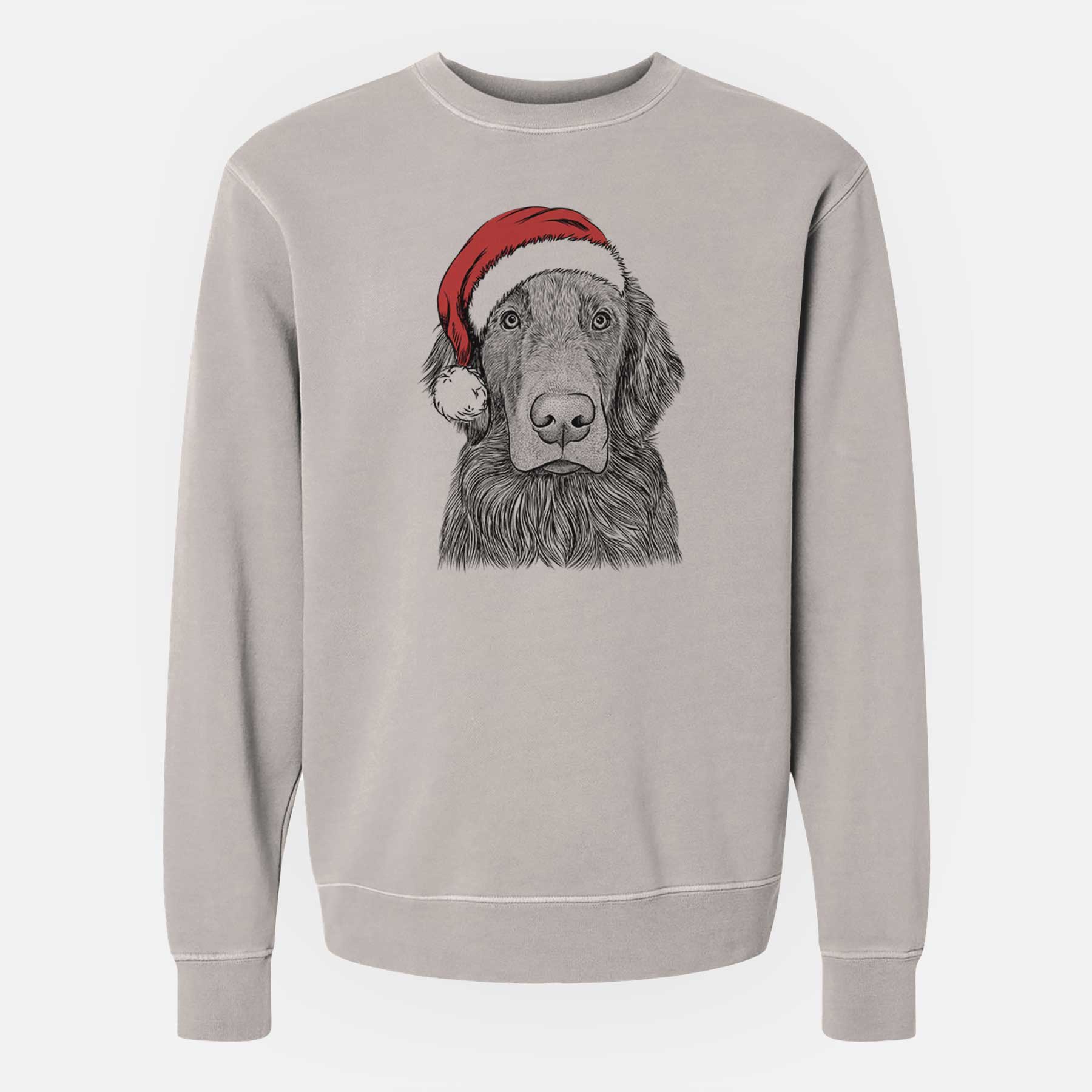 Santa Pippin the Flat Coated Retriever - Unisex Pigment Dyed Crew Sweatshirt