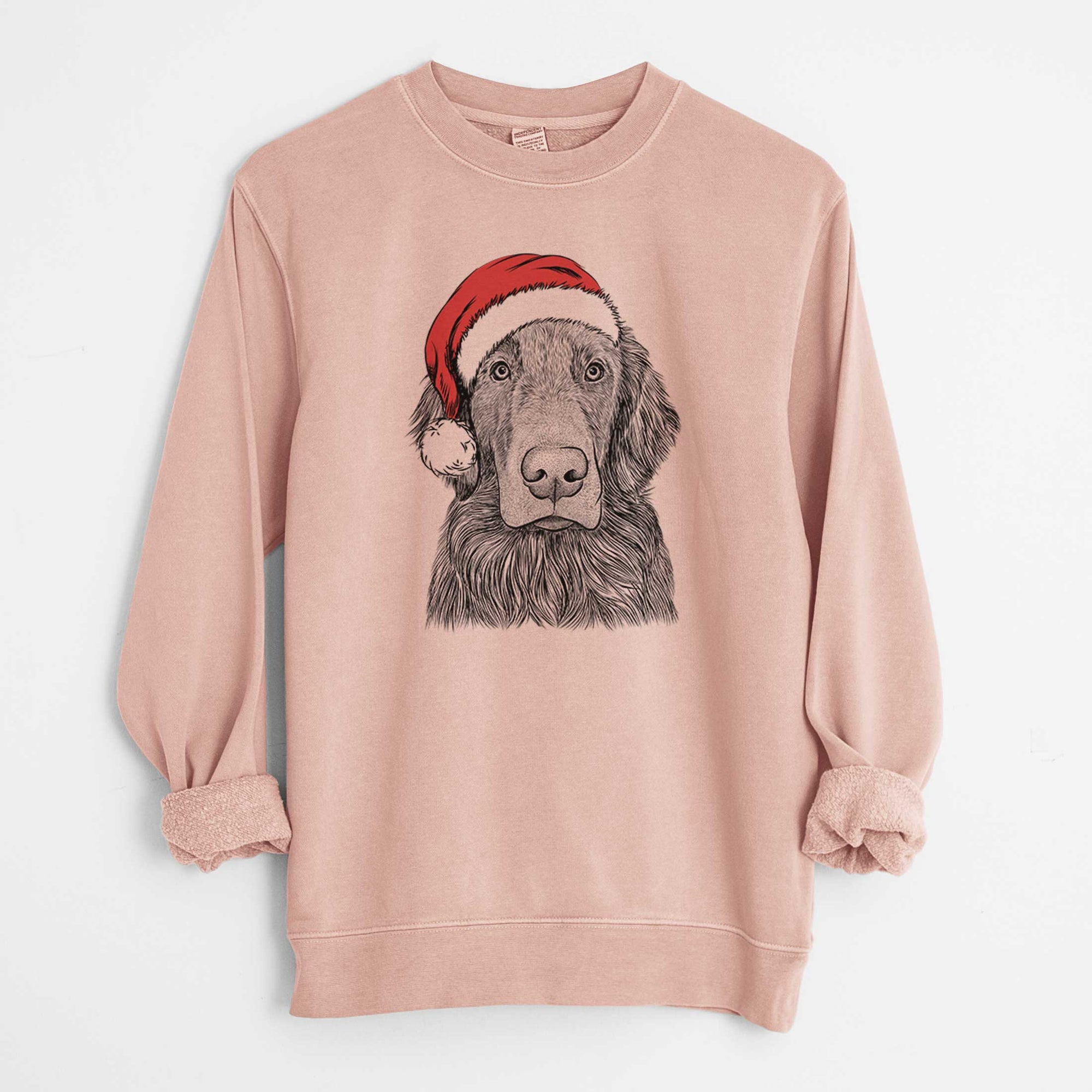 Santa Pippin the Flat Coated Retriever - Unisex Pigment Dyed Crew Sweatshirt