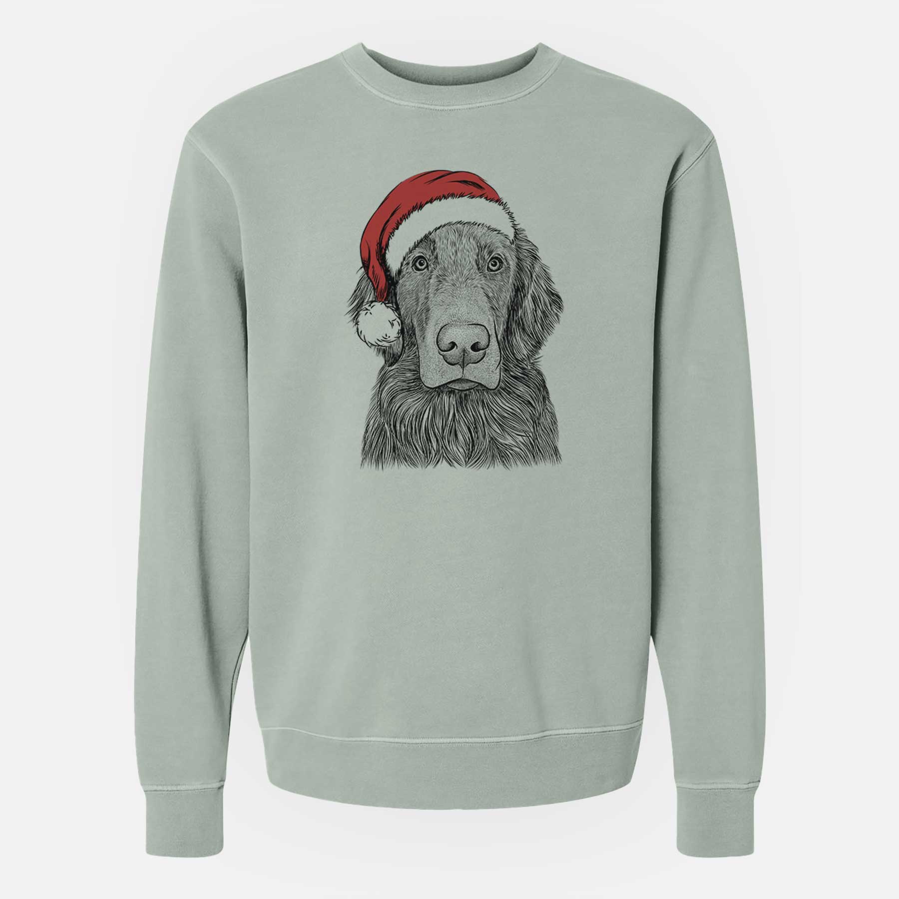 Santa Pippin the Flat Coated Retriever - Unisex Pigment Dyed Crew Sweatshirt