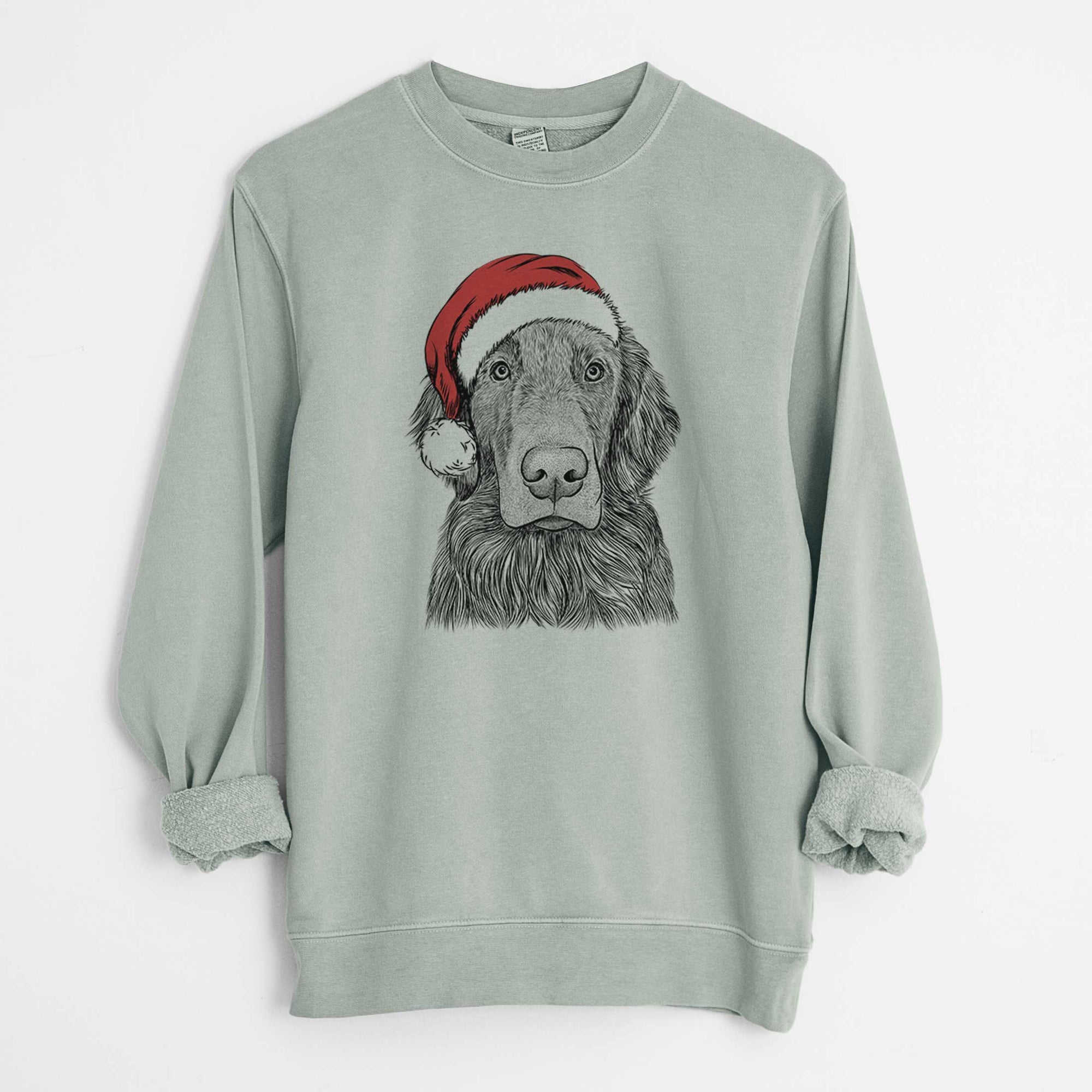 Santa Pippin the Flat Coated Retriever - Unisex Pigment Dyed Crew Sweatshirt