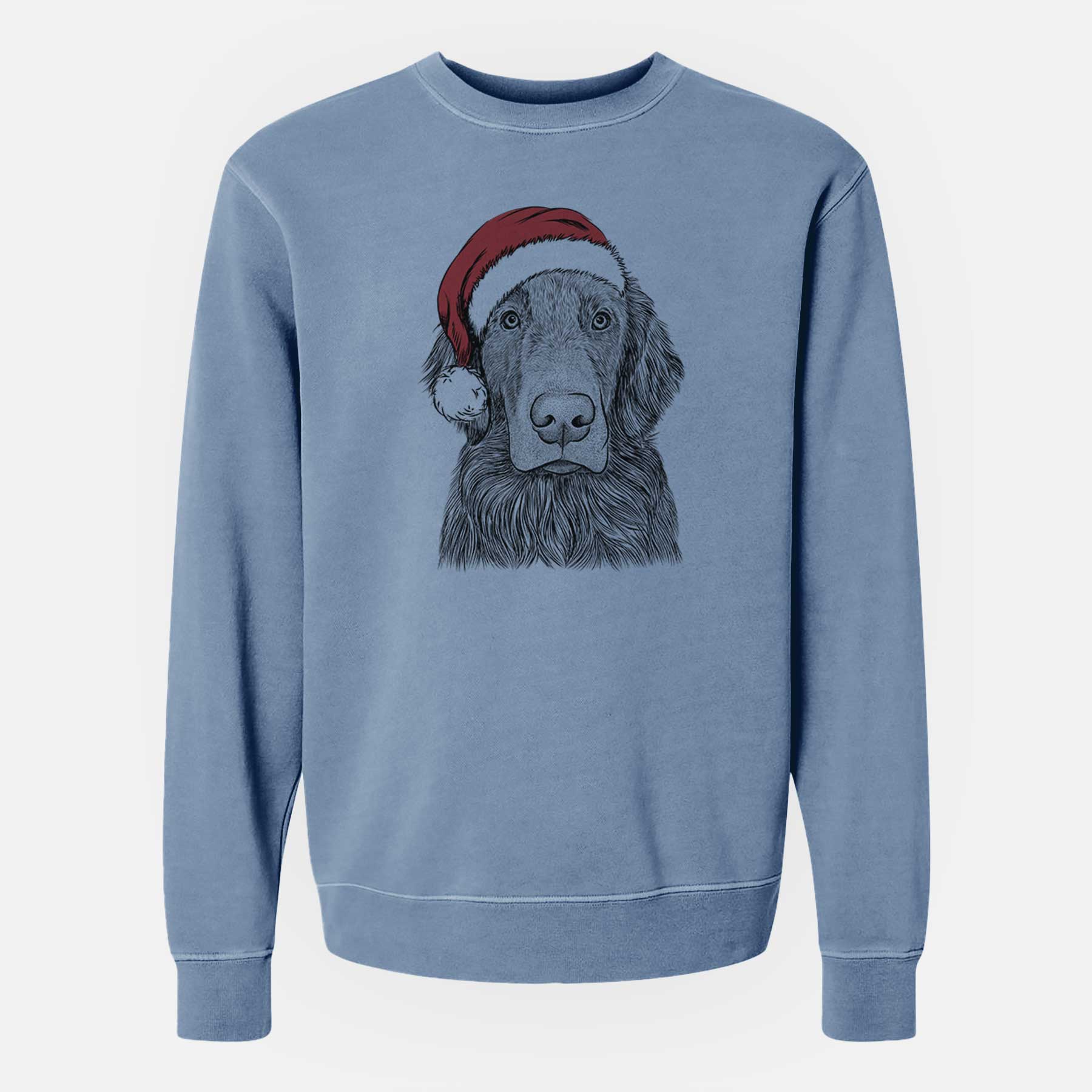 Santa Pippin the Flat Coated Retriever - Unisex Pigment Dyed Crew Sweatshirt