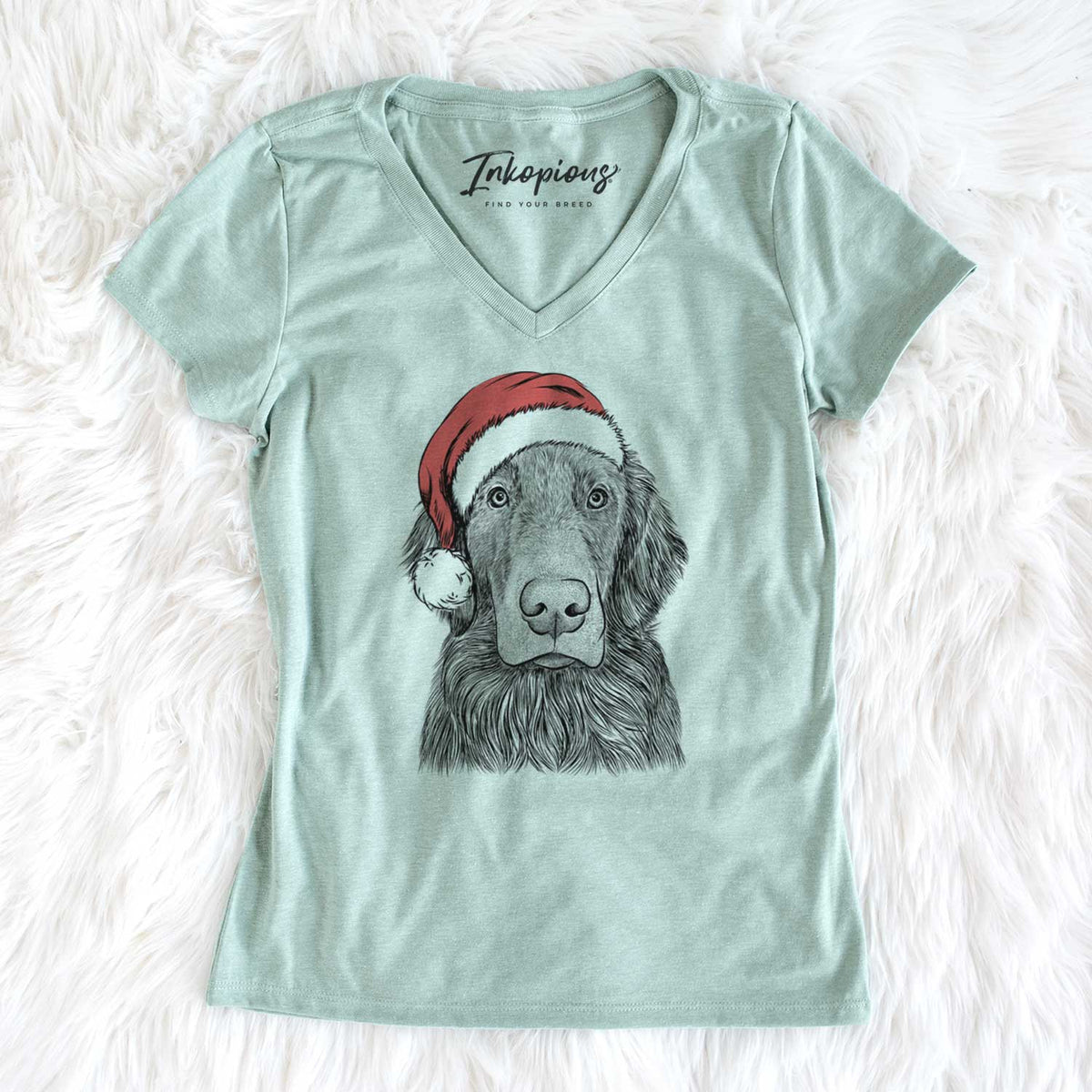 Santa Pippin the Flat Coated Retriever - Women's V-neck Shirt