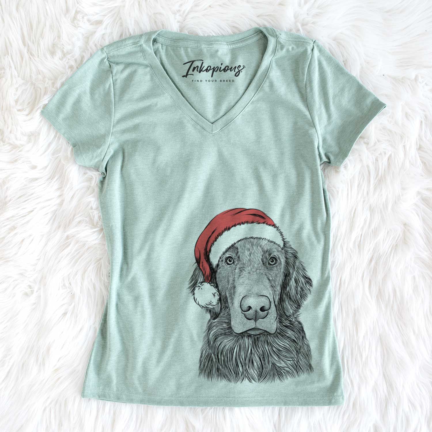 Santa Pippin the Flat Coated Retriever - Women's V-neck Shirt