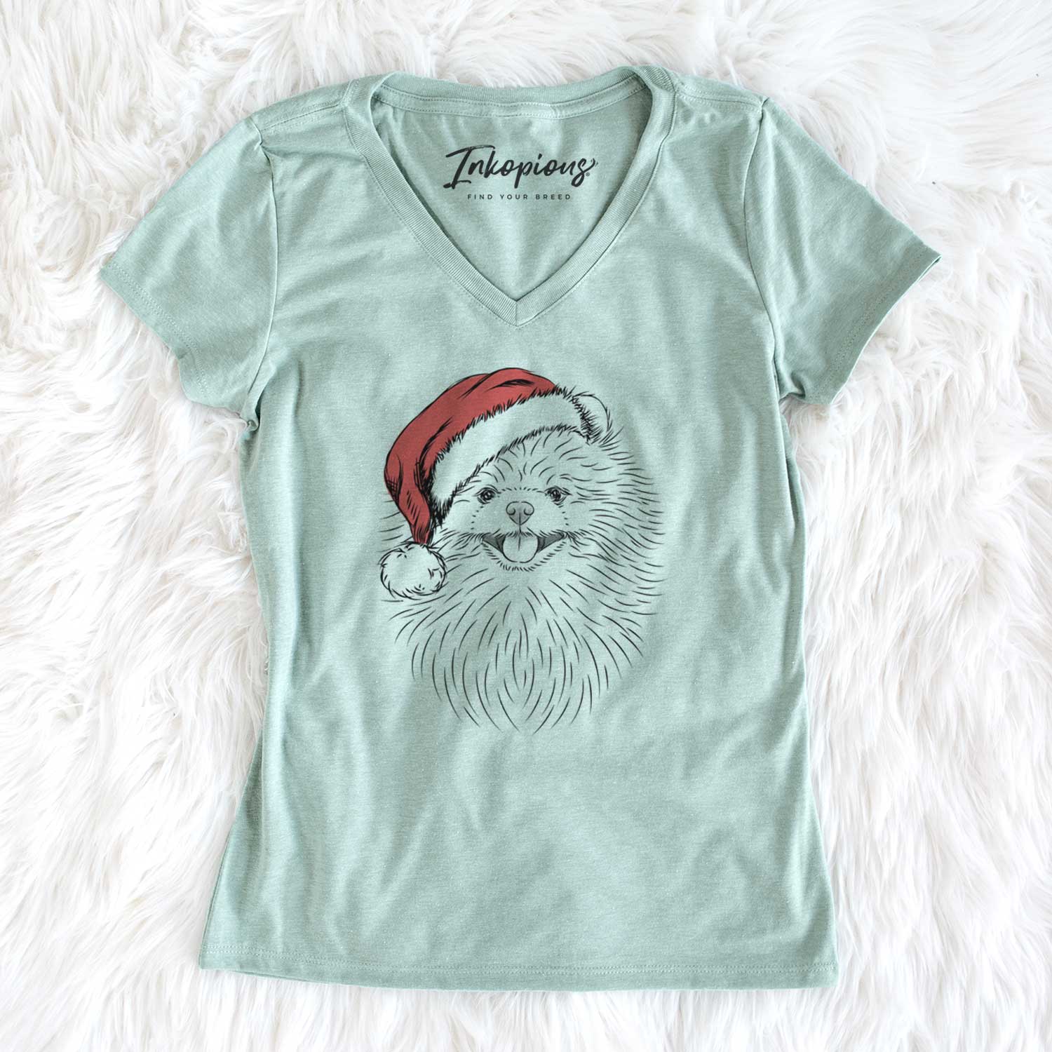 Santa Pirro the Pomeranian - Women's V-neck Shirt