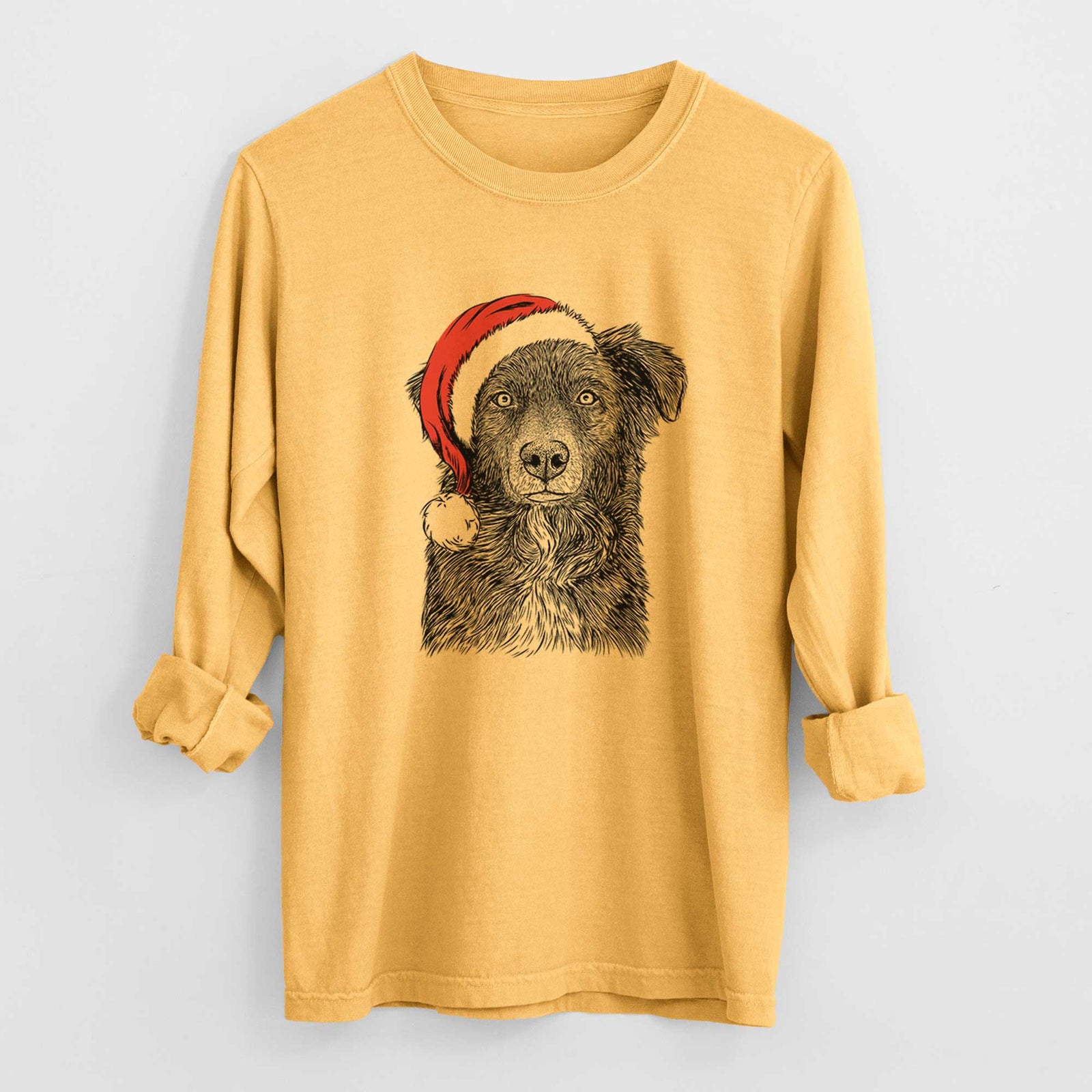 Santa Pixel the Australian Shepherd - Heavyweight 100% Cotton Long Sleeve