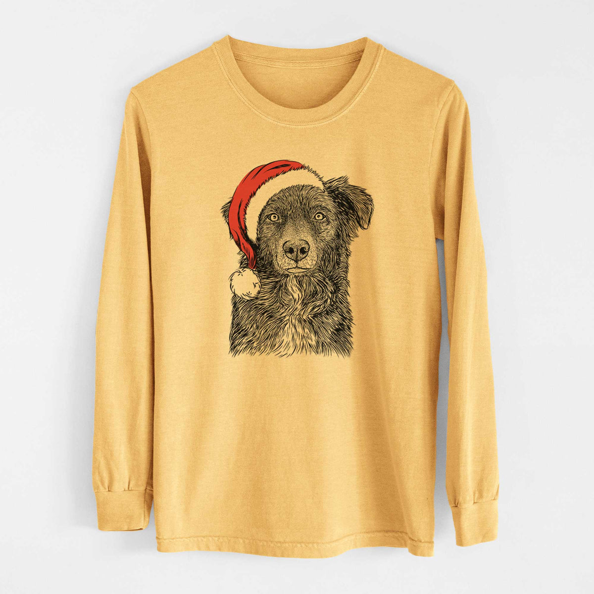 Santa Pixel the Australian Shepherd - Heavyweight 100% Cotton Long Sleeve