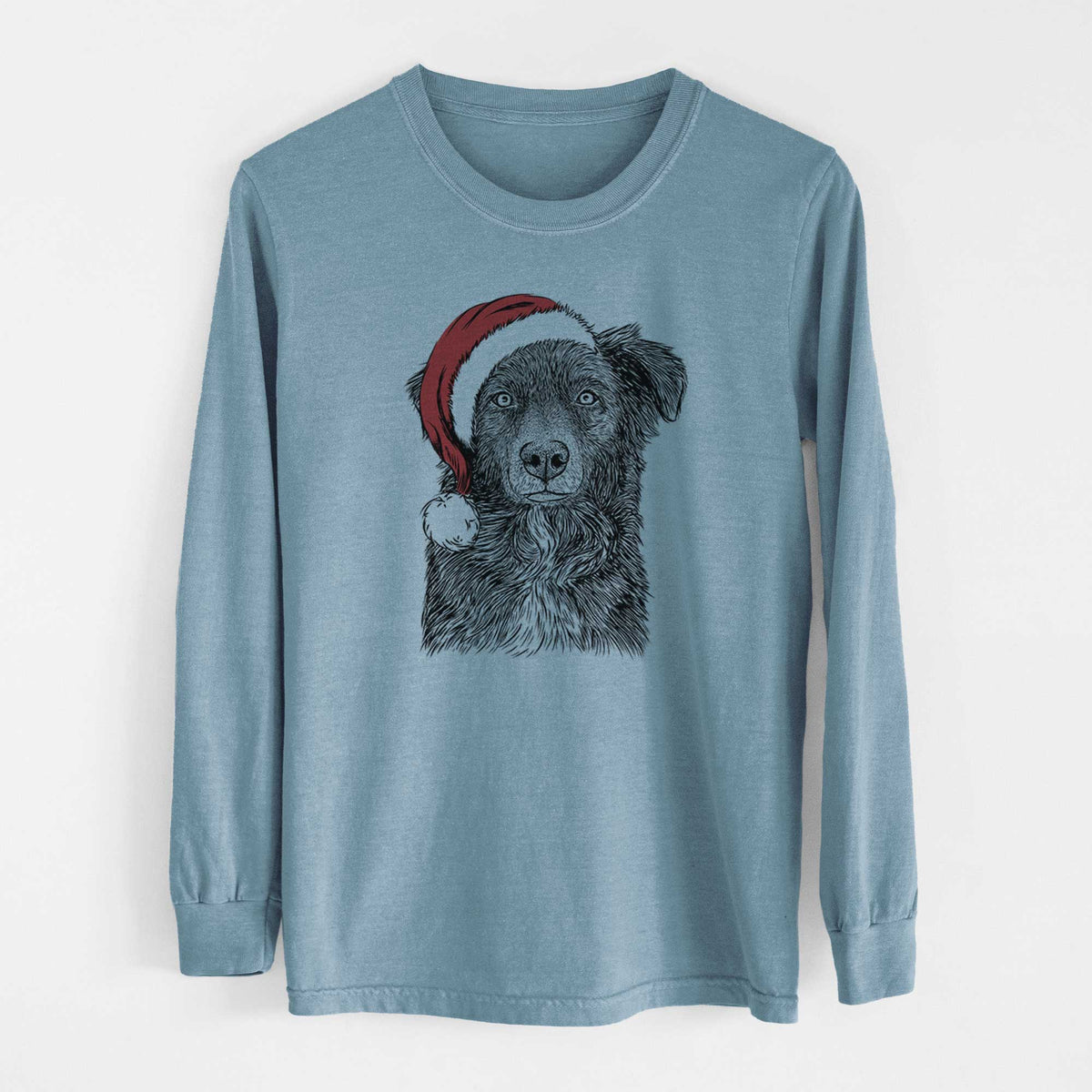 Santa Pixel the Australian Shepherd - Heavyweight 100% Cotton Long Sleeve