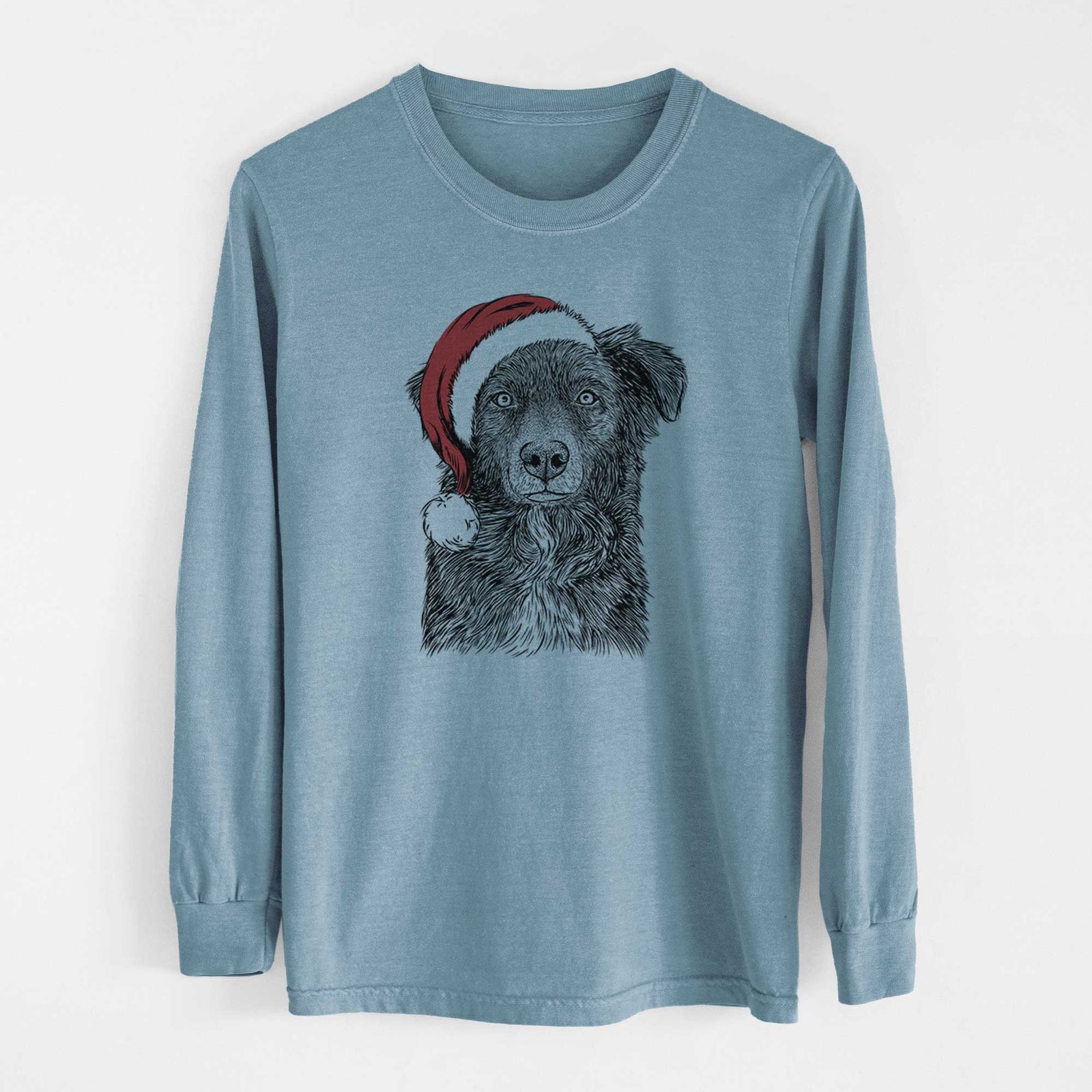 Santa Pixel the Australian Shepherd - Heavyweight 100% Cotton Long Sleeve