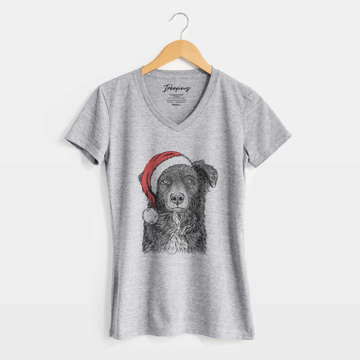 Santa Pixel the Australian Shepherd - Women's V-neck Shirt