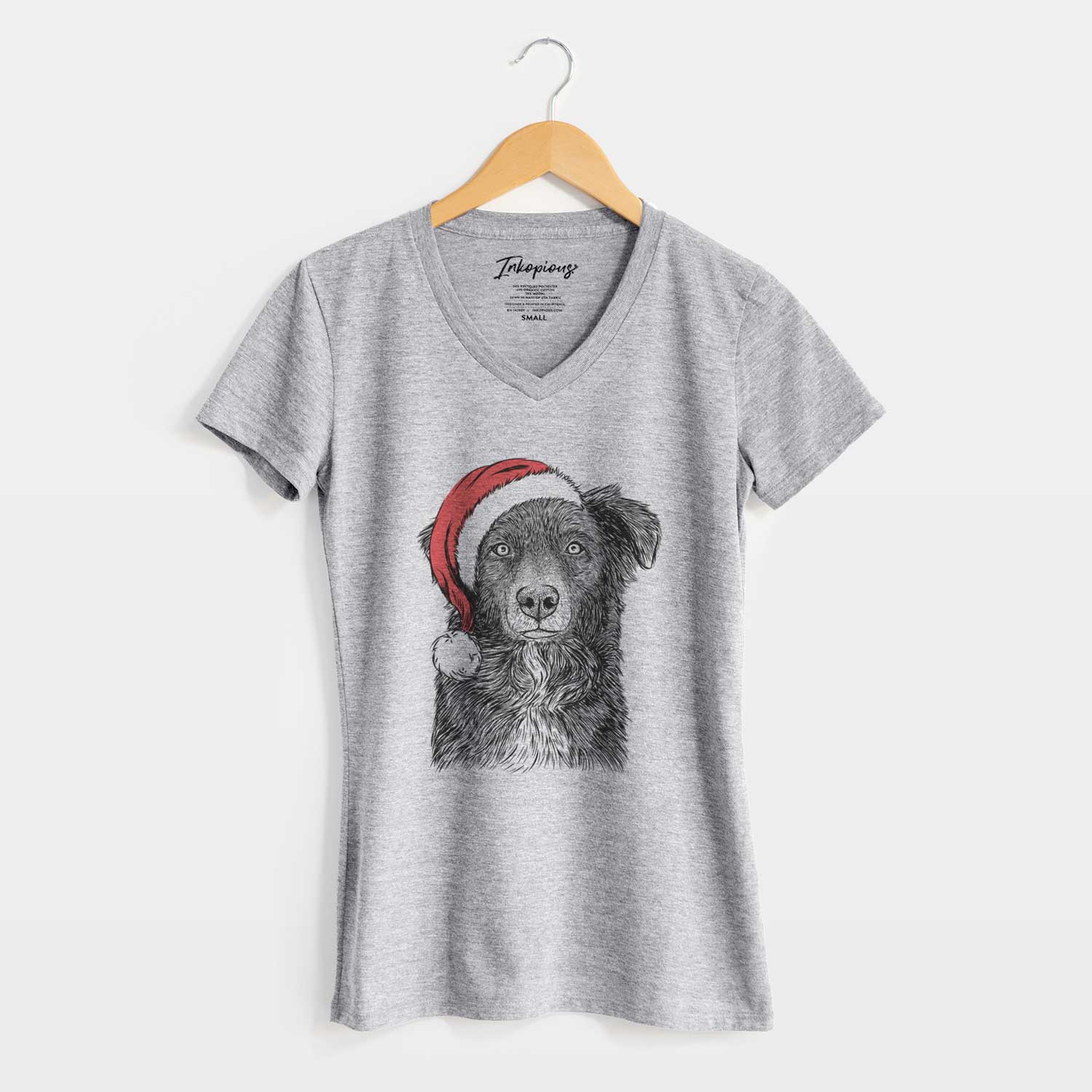 Santa Pixel the Australian Shepherd - Women's V-neck Shirt