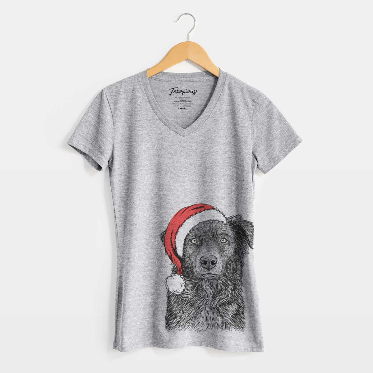 Santa Pixel the Australian Shepherd - Women's V-neck Shirt