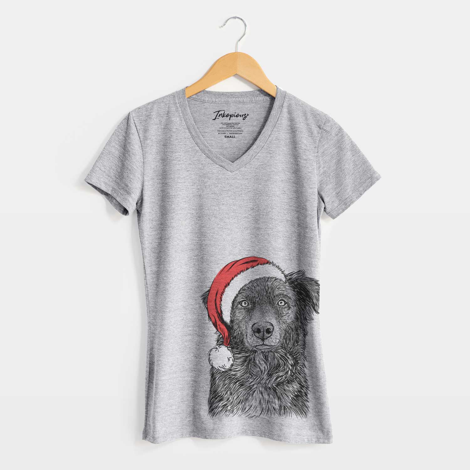 Santa Pixel the Australian Shepherd - Women's V-neck Shirt