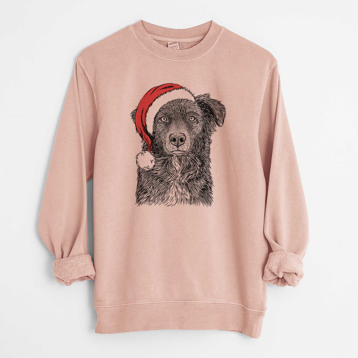 Santa Pixel the Australian Shepherd - Unisex Pigment Dyed Crew Sweatshirt