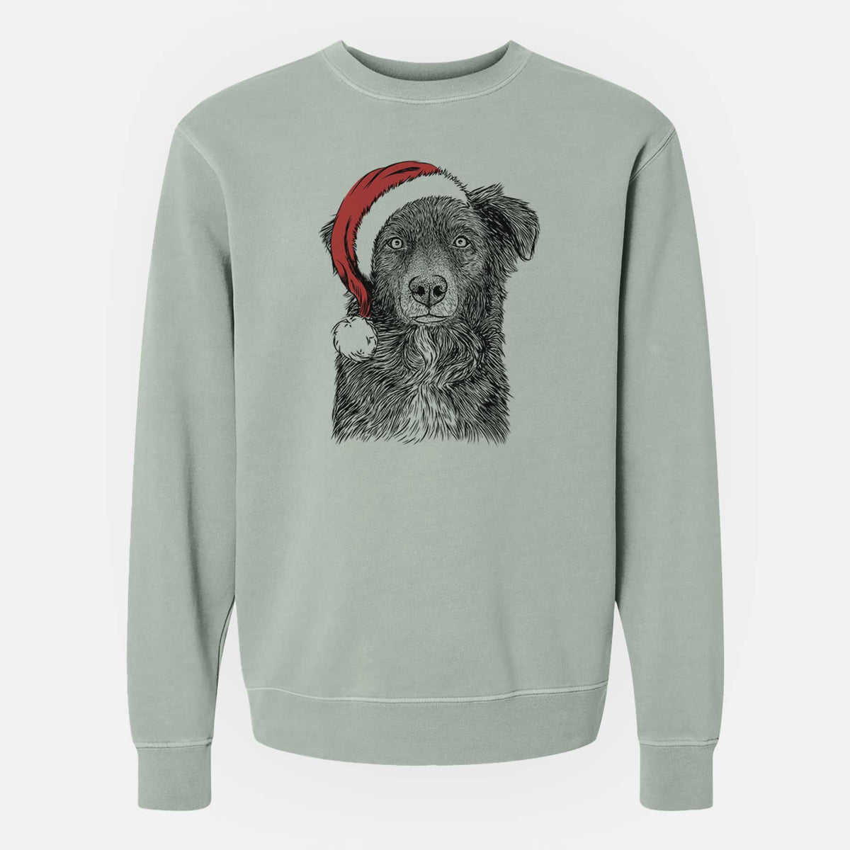 Santa Pixel the Australian Shepherd - Unisex Pigment Dyed Crew Sweatshirt