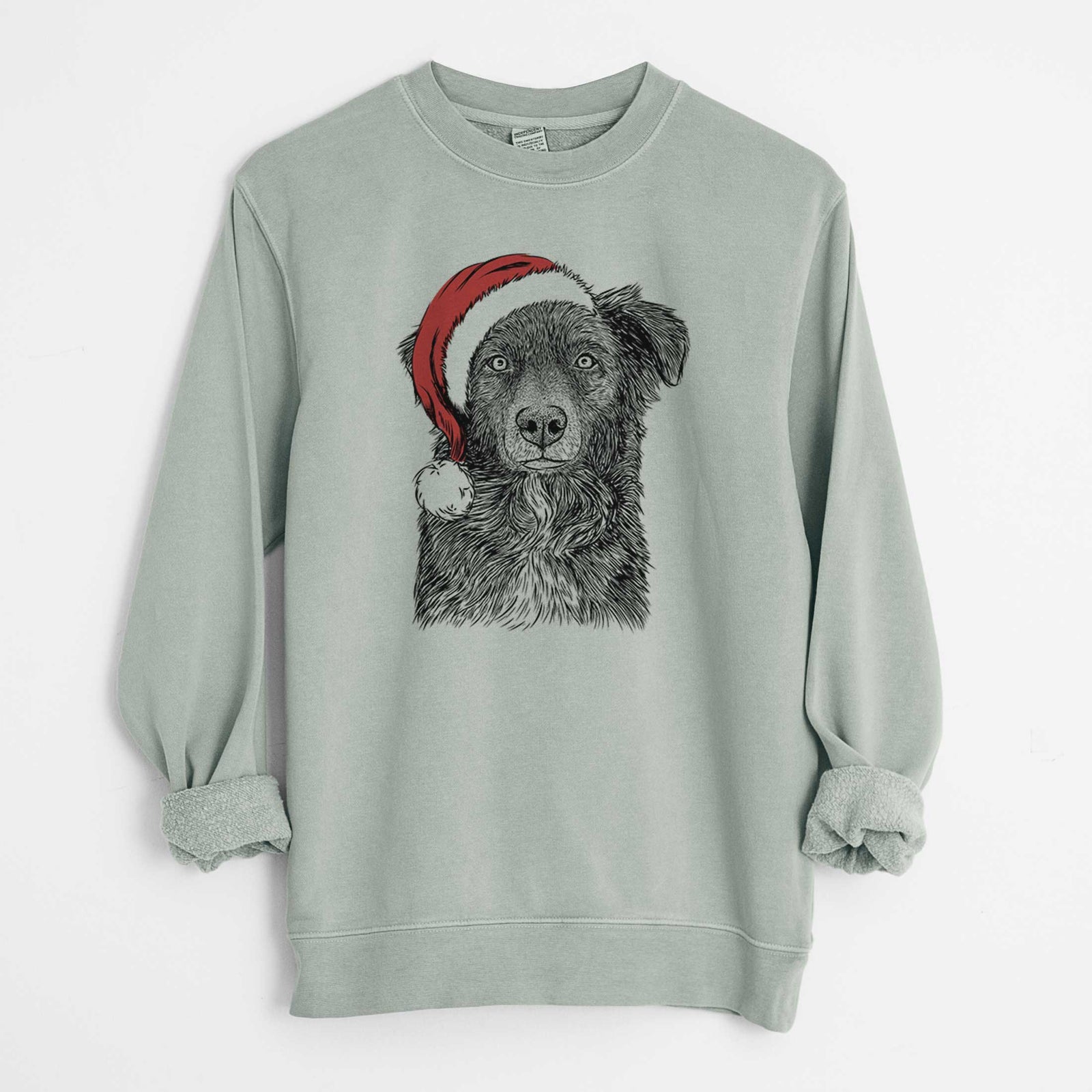 Santa Pixel the Australian Shepherd - Unisex Pigment Dyed Crew Sweatshirt