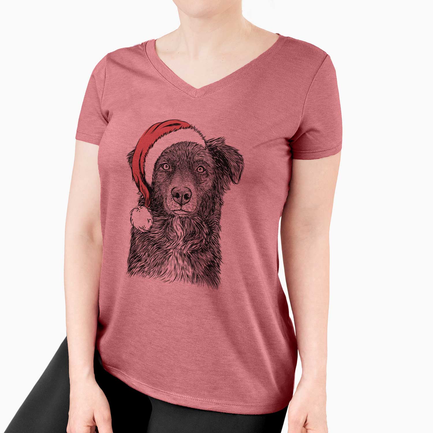 Santa Pixel the Australian Shepherd - Women's V-neck Shirt