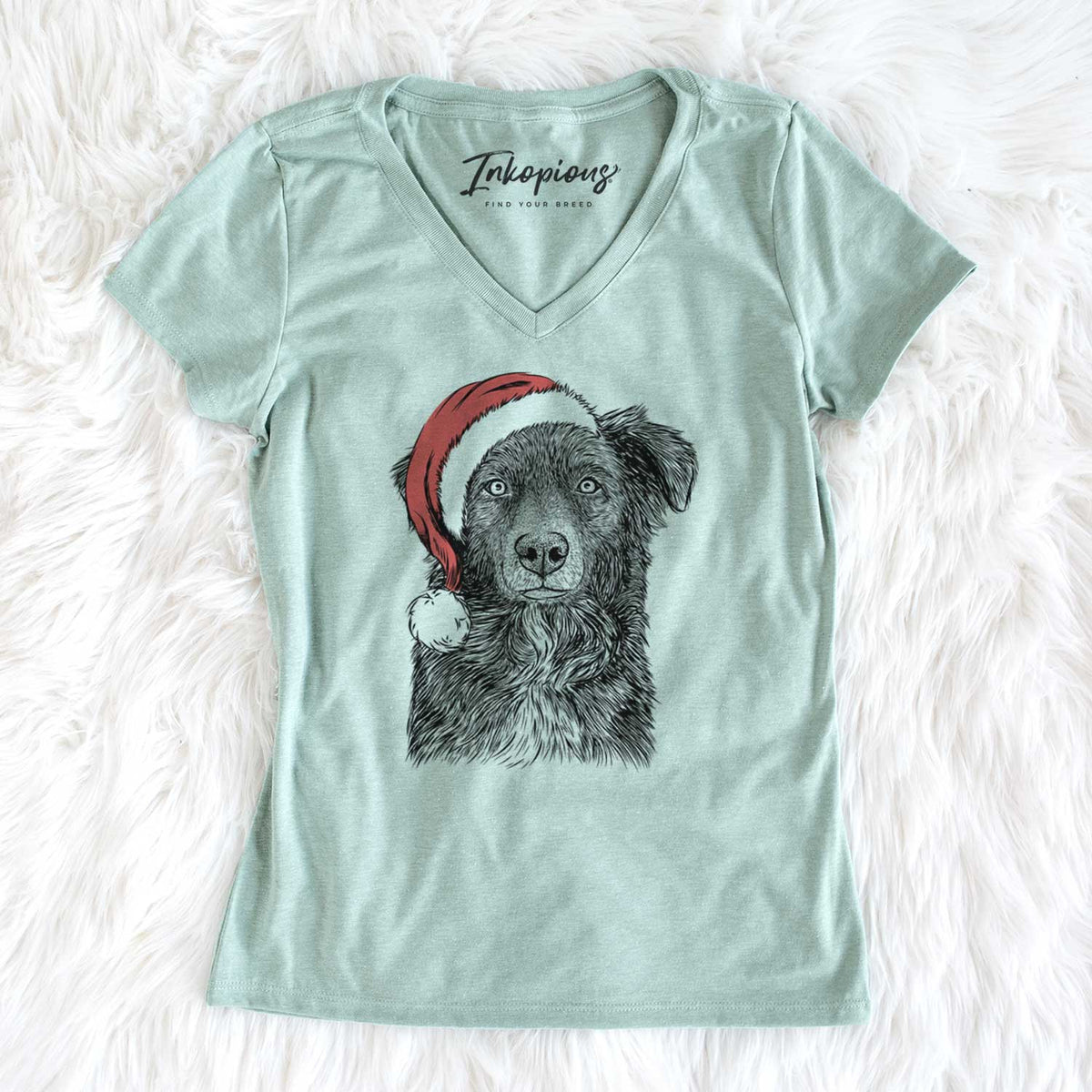 Santa Pixel the Australian Shepherd - Women's V-neck Shirt
