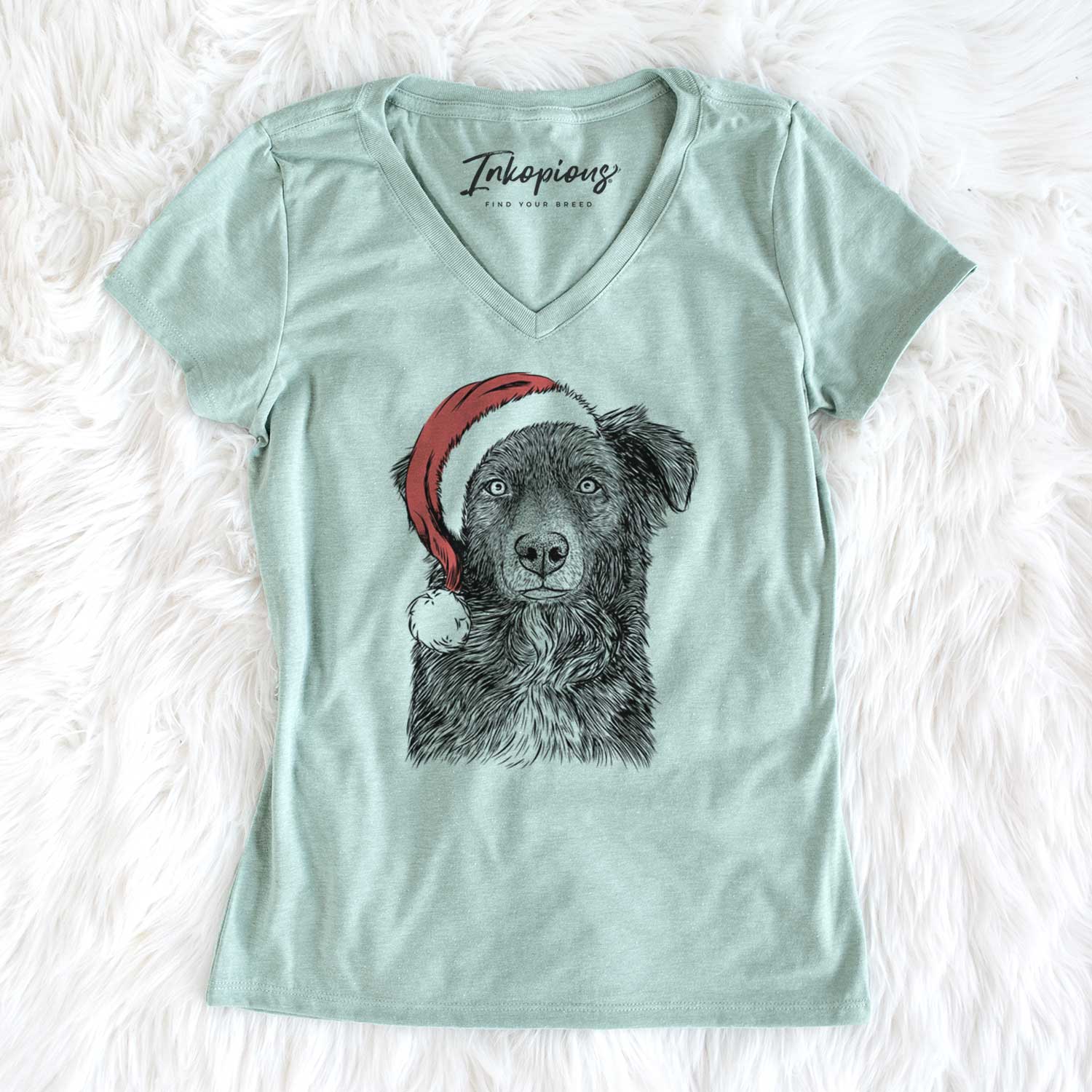 Santa Pixel the Australian Shepherd - Women's V-neck Shirt
