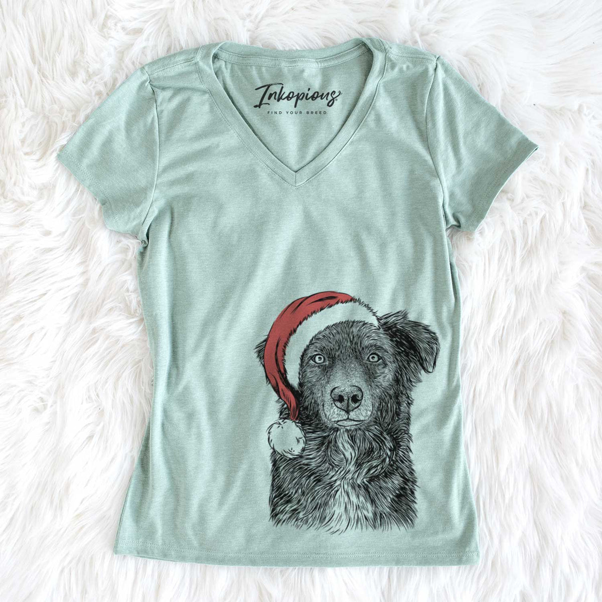 Santa Pixel the Australian Shepherd - Women&#39;s V-neck Shirt