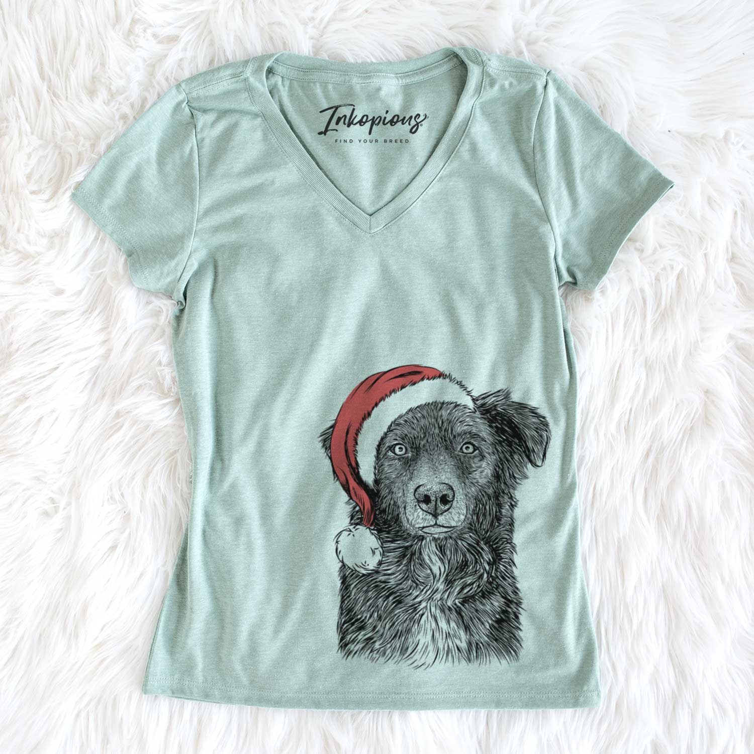 Santa Pixel the Australian Shepherd - Women's V-neck Shirt