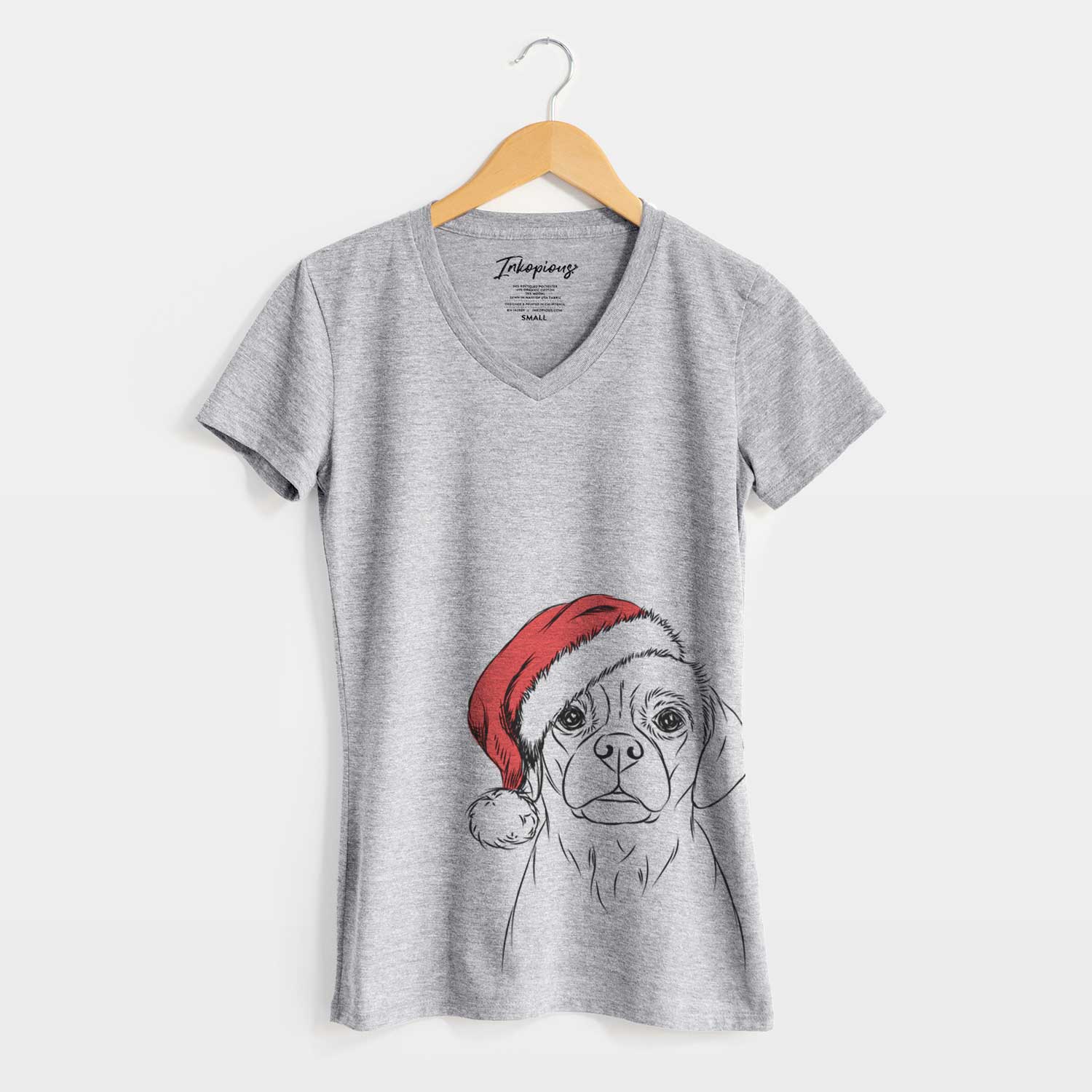 Santa Popcorn the Puggle - Women's V-neck Shirt