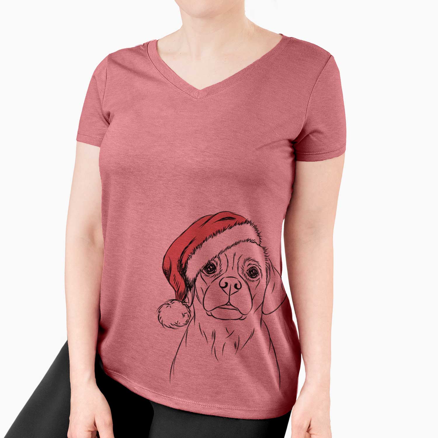 Santa Popcorn the Puggle - Women's V-neck Shirt