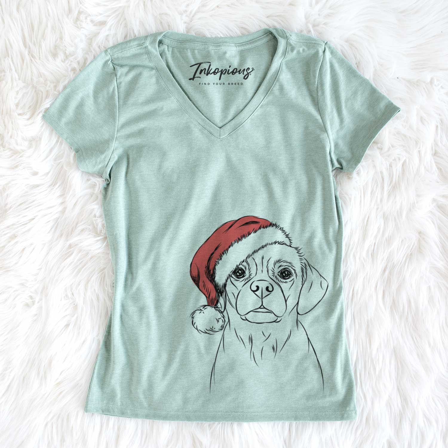 Santa Popcorn the Puggle - Women's V-neck Shirt