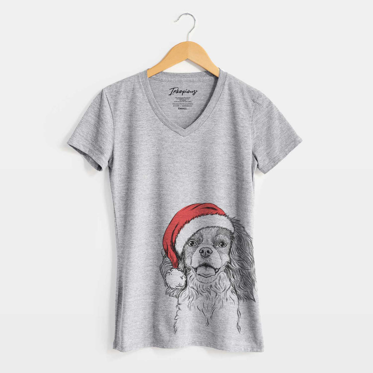 Santa Poppy the Cavalier King Charles Spaniel - Women's V-neck Shirt