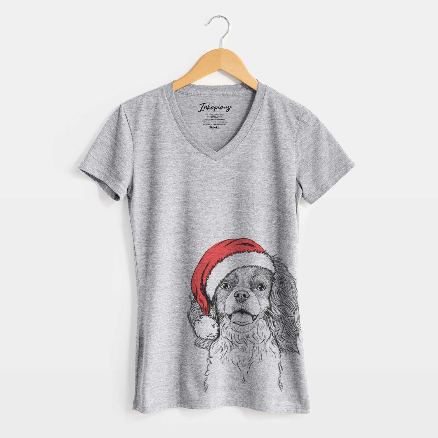 Santa Poppy the Cavalier King Charles Spaniel - Women's V-neck Shirt