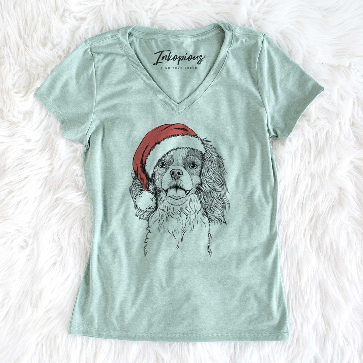 Santa Poppy the Cavalier King Charles Spaniel - Women's V-neck Shirt
